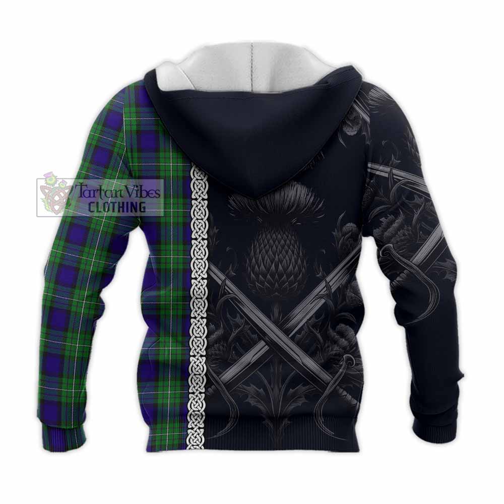 Tartan Vibes Clothing Alexander Tartan Knitted Hoodie with Family Crest Cross Sword Thistle Celtic Vibes