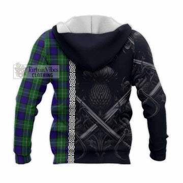 Tartan Vibes Clothing Alexander Tartan Knitted Hoodie with Family Crest Cross Sword Thistle Celtic Vibes