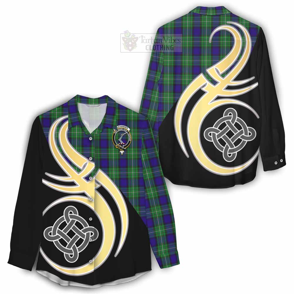 Tartan Vibes Clothing Alexander Tartan Women's Casual Shirt with Family Crest and Celtic Symbol Style