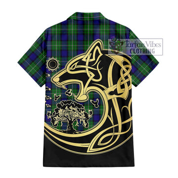 Alexander Tartan Short Sleeve Button Shirt with Family Crest Celtic Wolf Style - Tartan Vibes Clothing