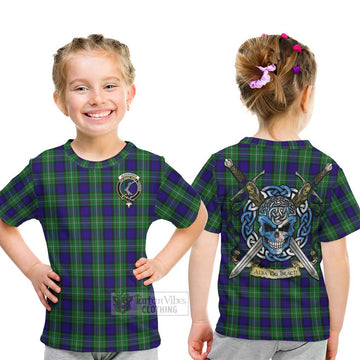 Tartan Vibes Clothing Alexander Tartan Kid T-Shirt with Family Crest Celtic Skull Style