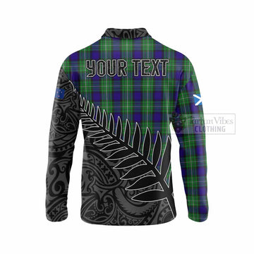 Tartan Vibes Clothing Alexander Crest Tartan Long Sleeve Polo Shirt with New Zealand Silver Fern Half Style