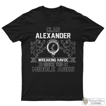 Alexander Family Crest 2D Cotton Men's T-Shirt Wreaking Havoc Style Sapphire - 2D-tartanvibesclothing