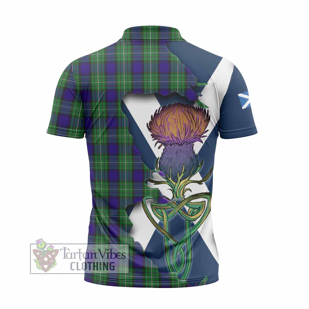 Tartan Vibes Clothing Alexander Tartan Family Crest Zipper Polo Shirt Scottish Thistle Celtic Inspired