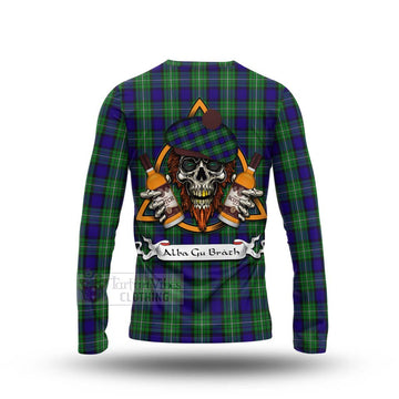 Tartan Vibes Clothing Alexander Tartan Long Sleeve T-Shirt with Family Crest and Bearded Skull Holding Bottles of Whiskey