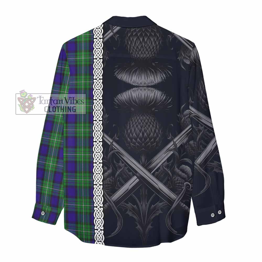 Tartan Vibes Clothing Alexander Tartan Women's Casual Shirt with Family Crest Cross Sword Thistle Celtic Vibes