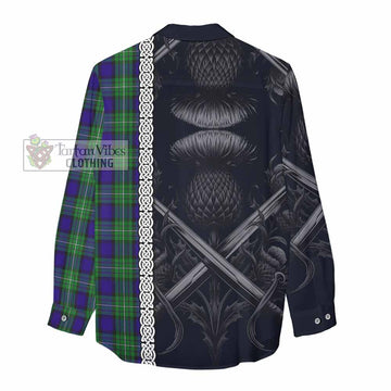 Tartan Vibes Clothing Alexander Tartan Women's Casual Shirt with Family Crest Cross Sword Thistle Celtic Vibes