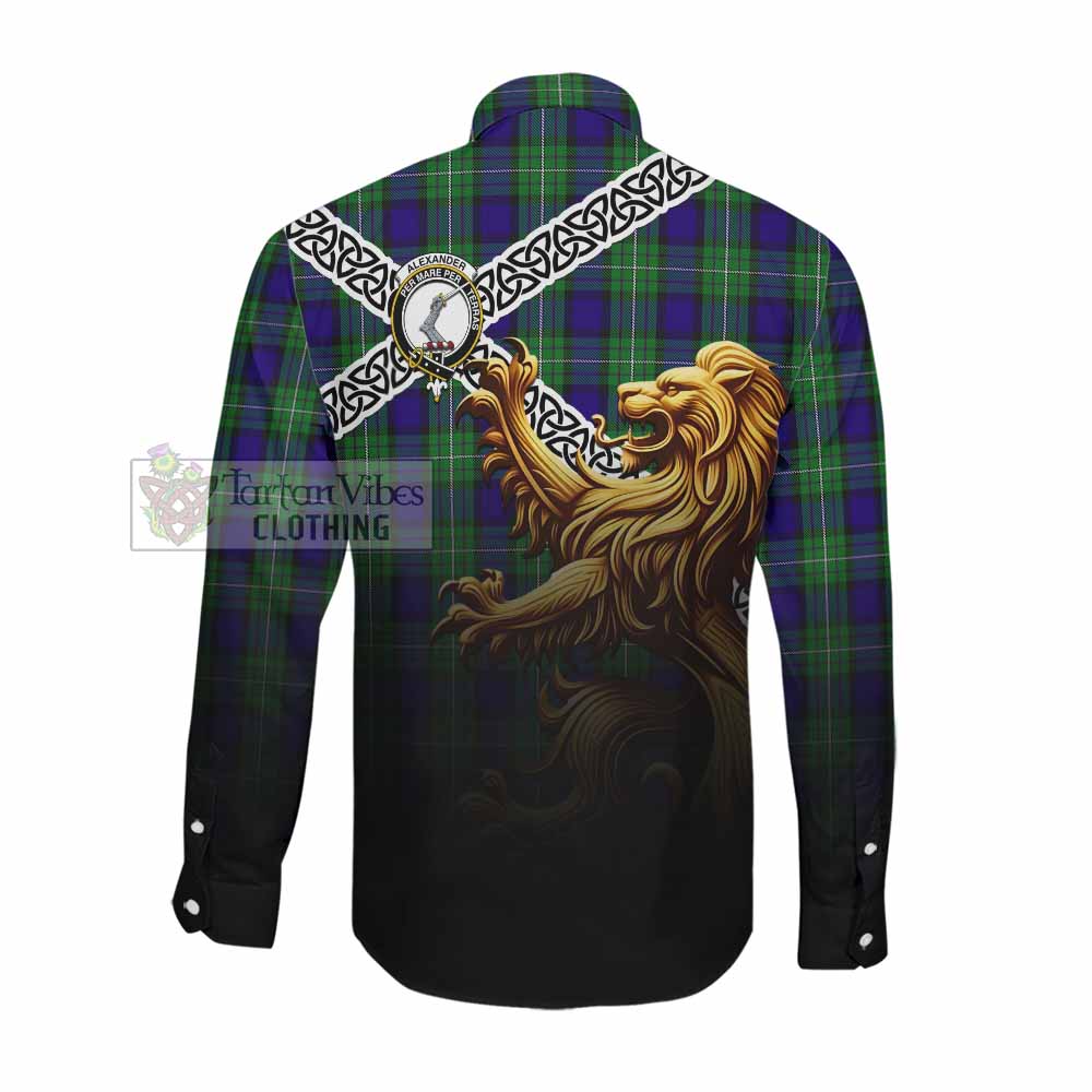 Tartan Vibes Clothing Alexander Crest Tartan Long Sleeve Button Shirt with Golden Lion Emblem Celtic Style