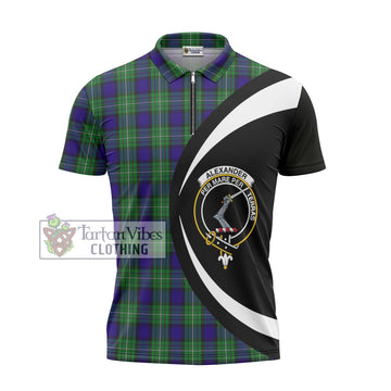 Tartan Vibes Clothing Alexander Tartan Zipper Polo Shirt with Family Crest Circle Style
