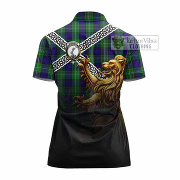 Tartan Vibes Clothing Alexander Crest Tartan Women's Polo Shirt with Golden Lion Emblem Celtic Style