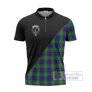 Alexander Tartan Zipper Polo Shirt with Family Crest and Military Logo Style - Tartanvibesclothing Shop