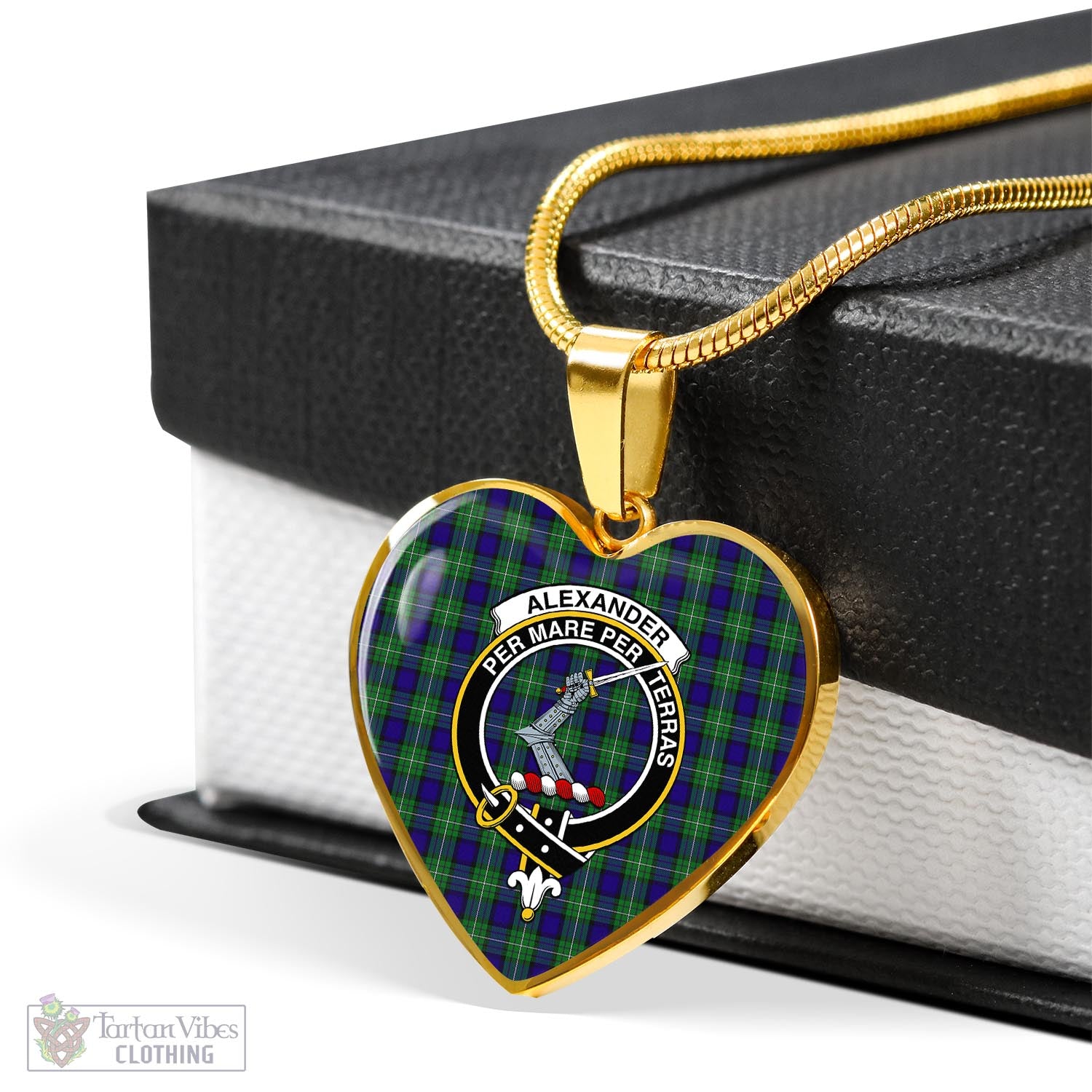 Tartan Vibes Clothing Alexander Tartan Heart Necklace with Family Crest