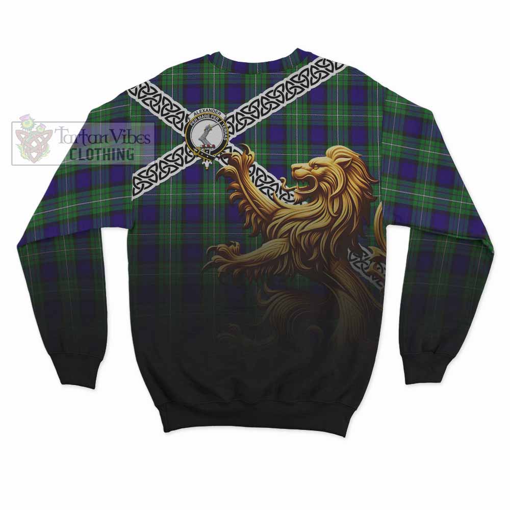 Tartan Vibes Clothing Alexander Crest Tartan Sweatshirt with Golden Lion Emblem Celtic Style