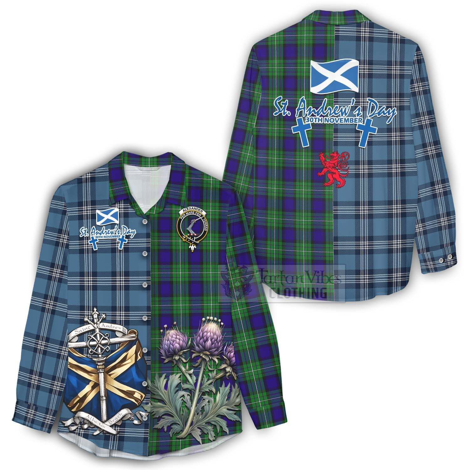 Tartan Vibes Clothing Alexander Tartan Women's Casual Shirt Happy St. Andrew's Day Half Tartan Style