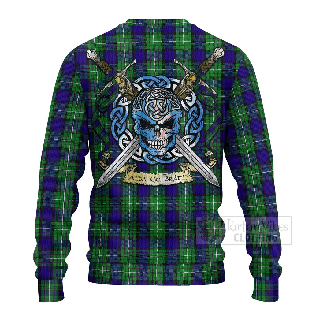 Tartan Vibes Clothing Alexander Tartan Knitted Sweater with Family Crest Celtic Skull Style