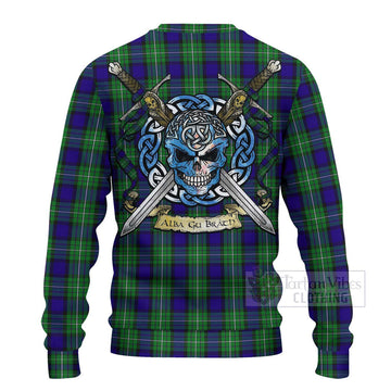 Tartan Vibes Clothing Alexander Tartan Knitted Sweater with Family Crest Celtic Skull Style