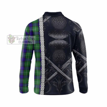 Tartan Vibes Clothing Alexander Tartan Long Sleeve Polo Shirt with Family Crest Cross Sword Thistle Celtic Vibes