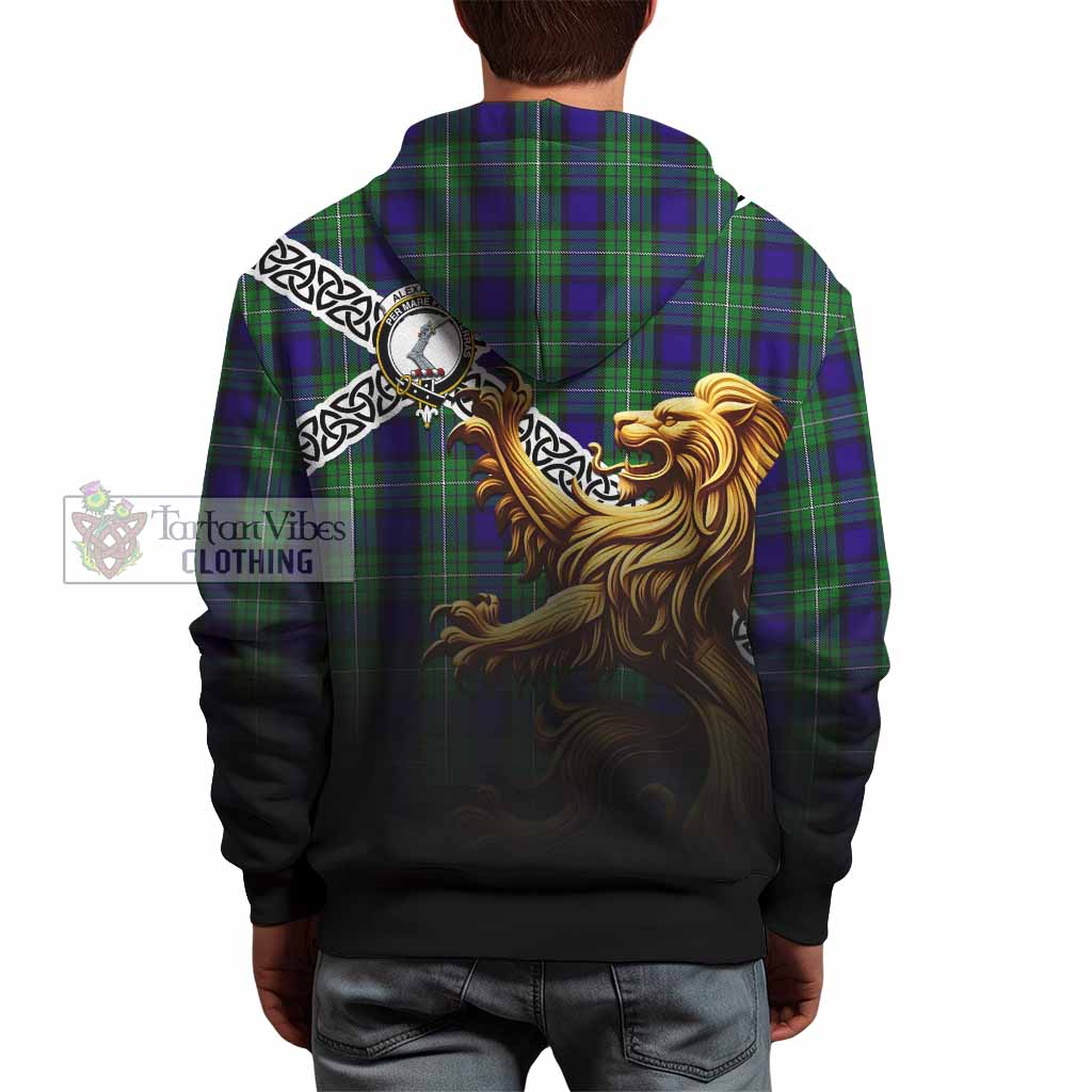 Tartan Vibes Clothing Alexander Crest Tartan Hoodie with Golden Lion Emblem Celtic Style