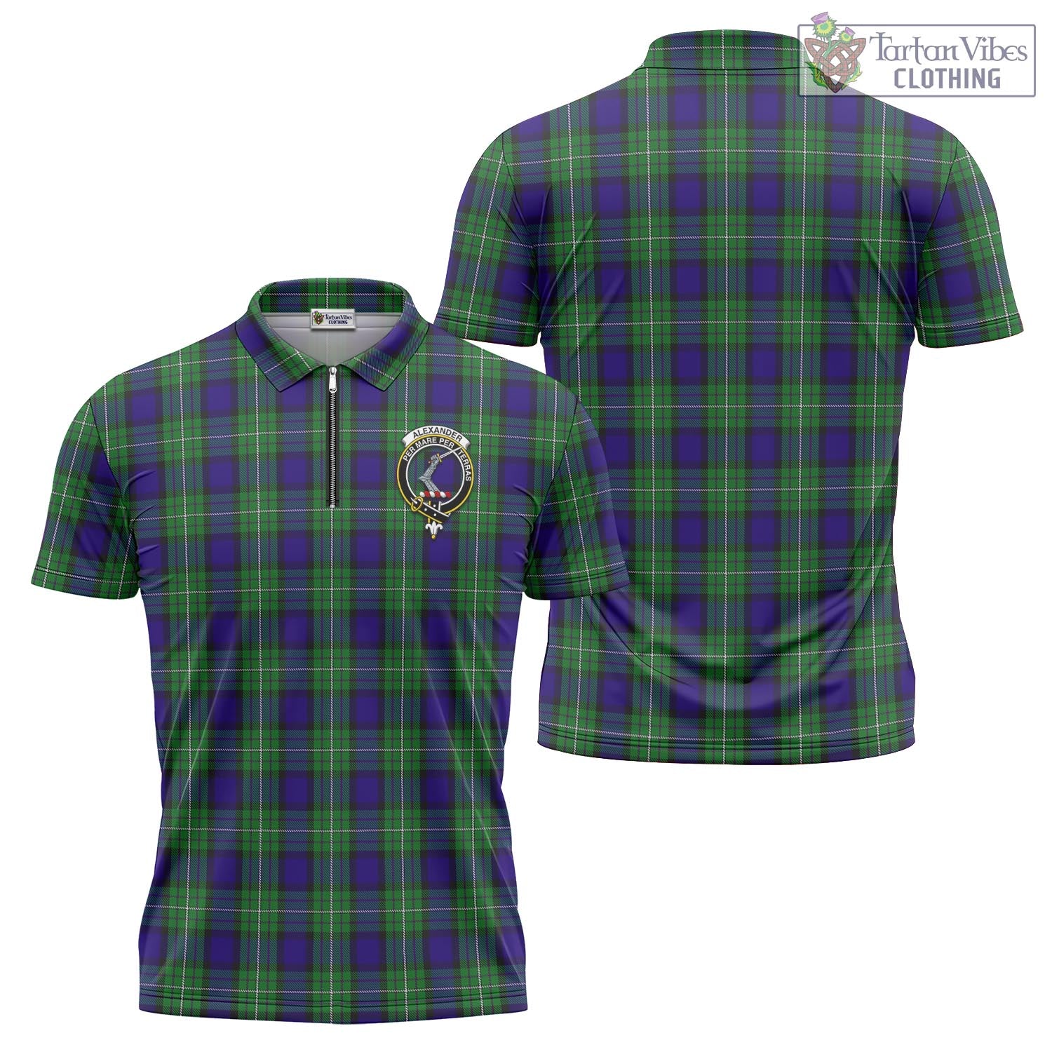 Tartan Vibes Clothing Alexander Tartan Zipper Polo Shirt with Family Crest