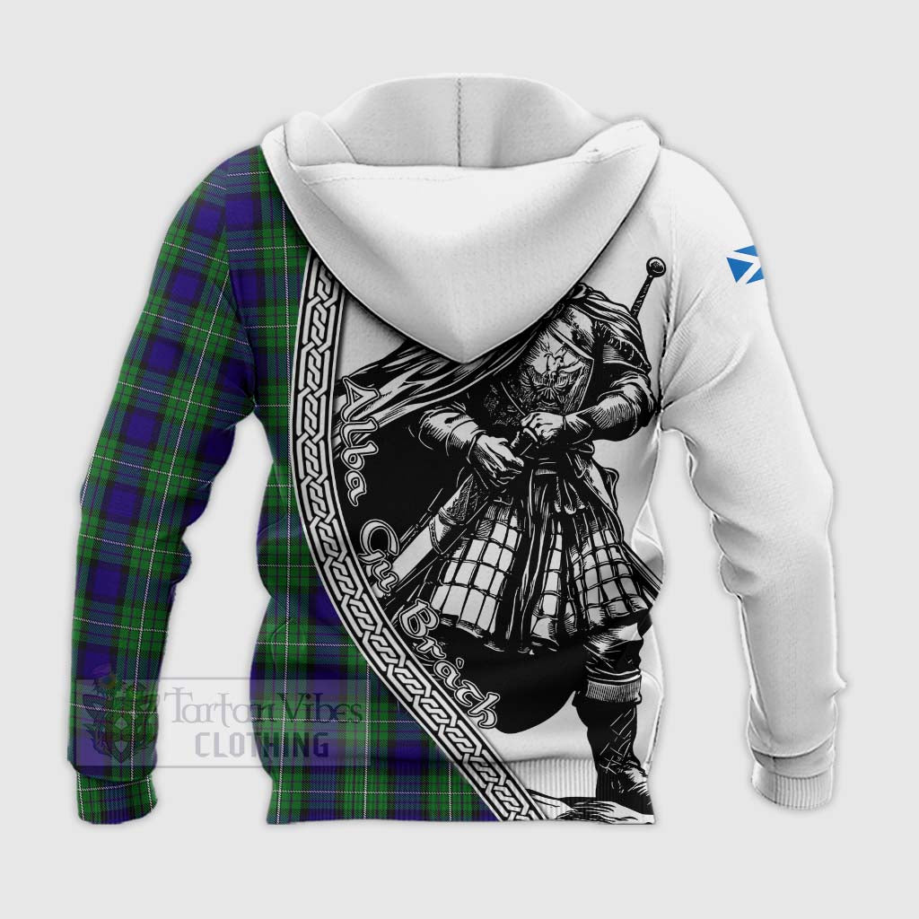 Tartan Vibes Clothing Alexander Tartan Clan Crest Knitted Hoodie with Highlander Warrior Celtic Style