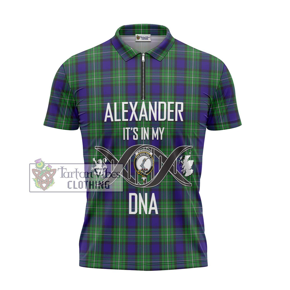 Alexander Tartan Zipper Polo Shirt with Family Crest DNA In Me Style - Tartanvibesclothing Shop