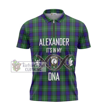 Alexander Tartan Zipper Polo Shirt with Family Crest DNA In Me Style - Tartanvibesclothing Shop