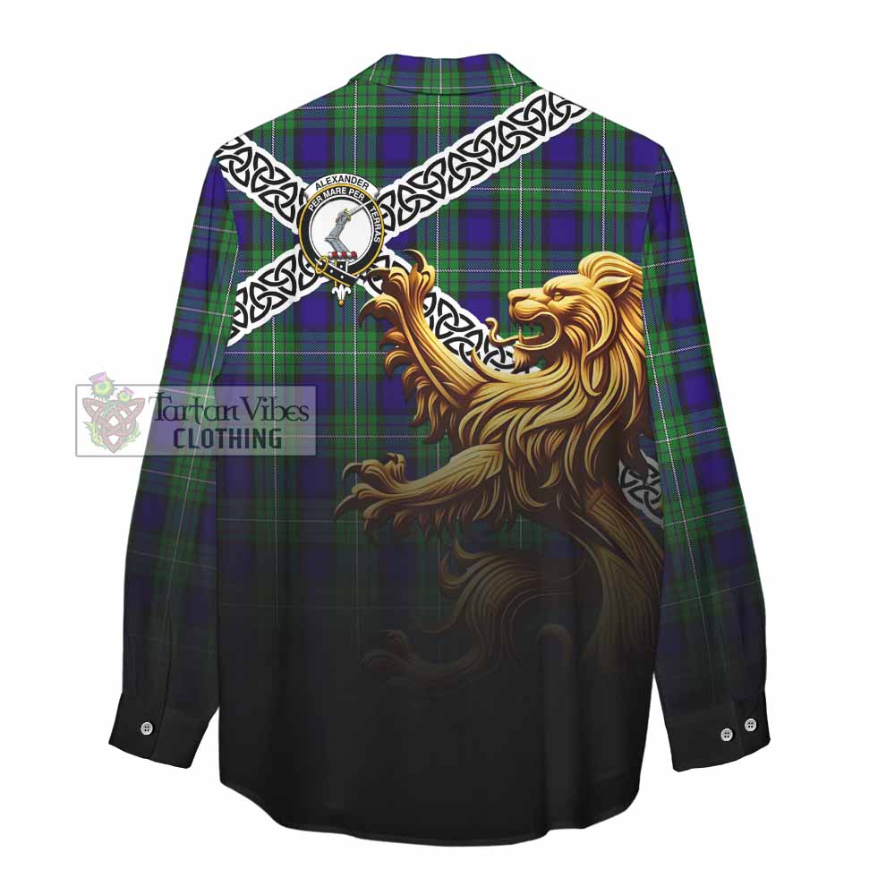 Tartan Vibes Clothing Alexander Crest Tartan Women's Casual Shirt with Golden Lion Emblem Celtic Style
