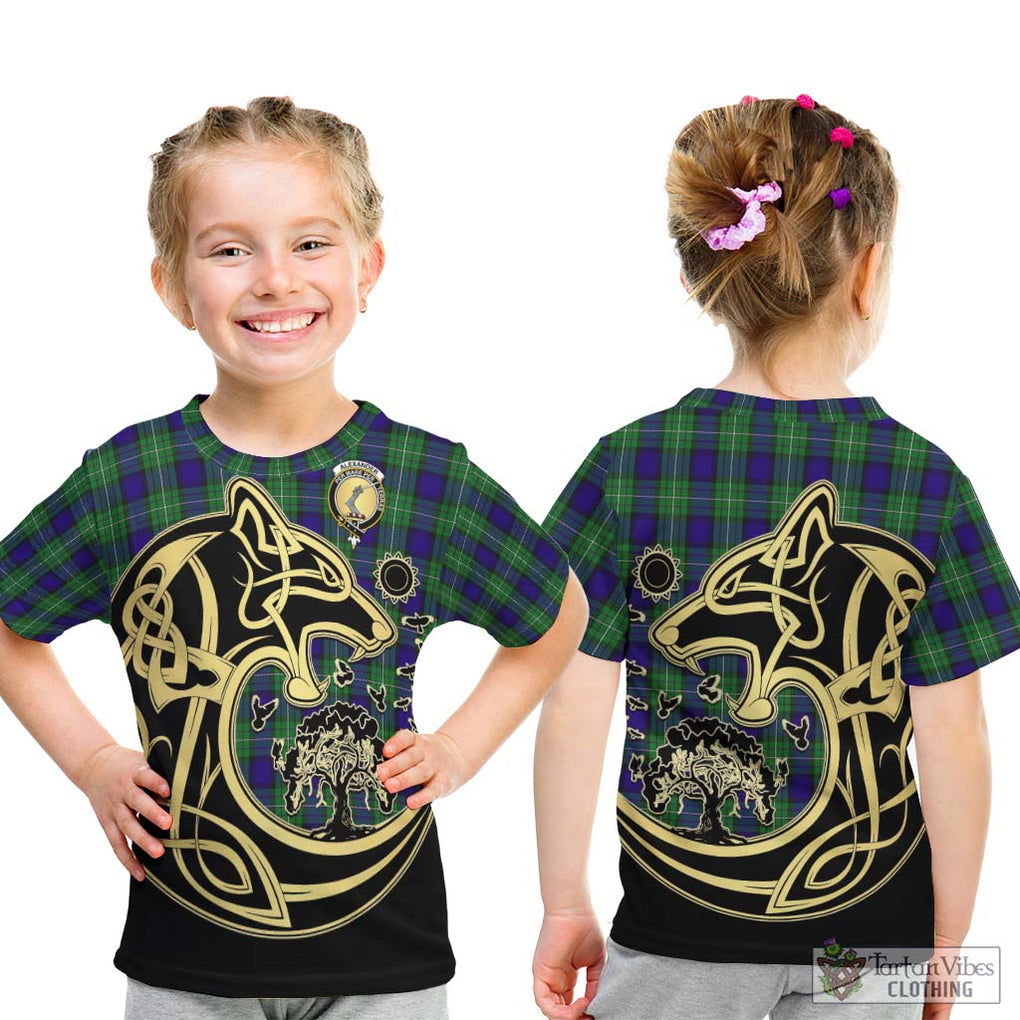 Alexander Tartan Kid T-Shirt with Family Crest Celtic Wolf Style - Tartan Vibes Clothing
