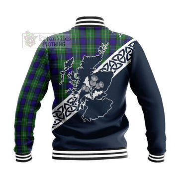 Tartan Vibes Clothing Alexander Tartan Baseball Jacket Featuring Thistle and Scotland Map