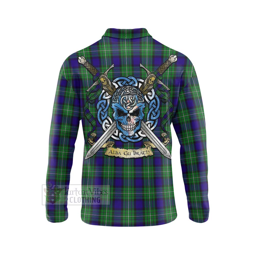 Tartan Vibes Clothing Alexander Tartan Long Sleeve Polo Shirt with Family Crest Celtic Skull Style