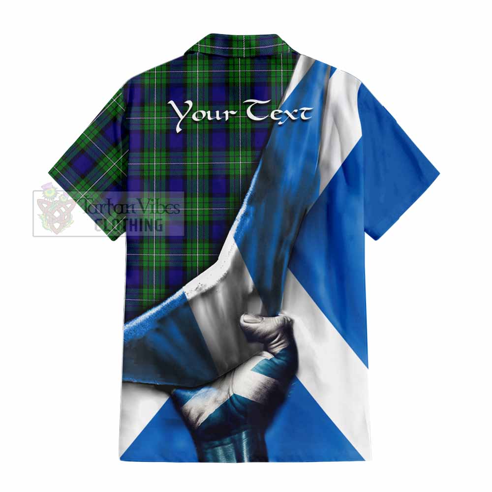 Tartan Vibes Clothing Alexander Tartan Short Sleeve Button Shirt with Family Crest Scotland Patriotic Style