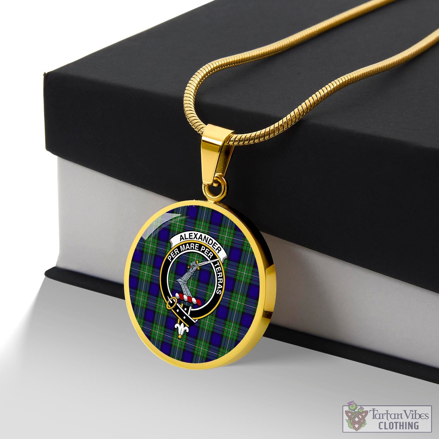 Tartan Vibes Clothing Alexander Tartan Circle Necklace with Family Crest