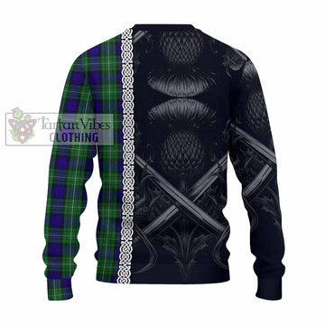Tartan Vibes Clothing Alexander Tartan Knitted Sweater with Family Crest Cross Sword Thistle Celtic Vibes