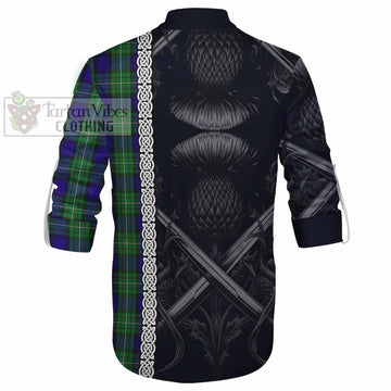 Tartan Vibes Clothing Alexander Tartan Ghillie Kilt Shirt with Family Crest Cross Sword Thistle Celtic Vibes