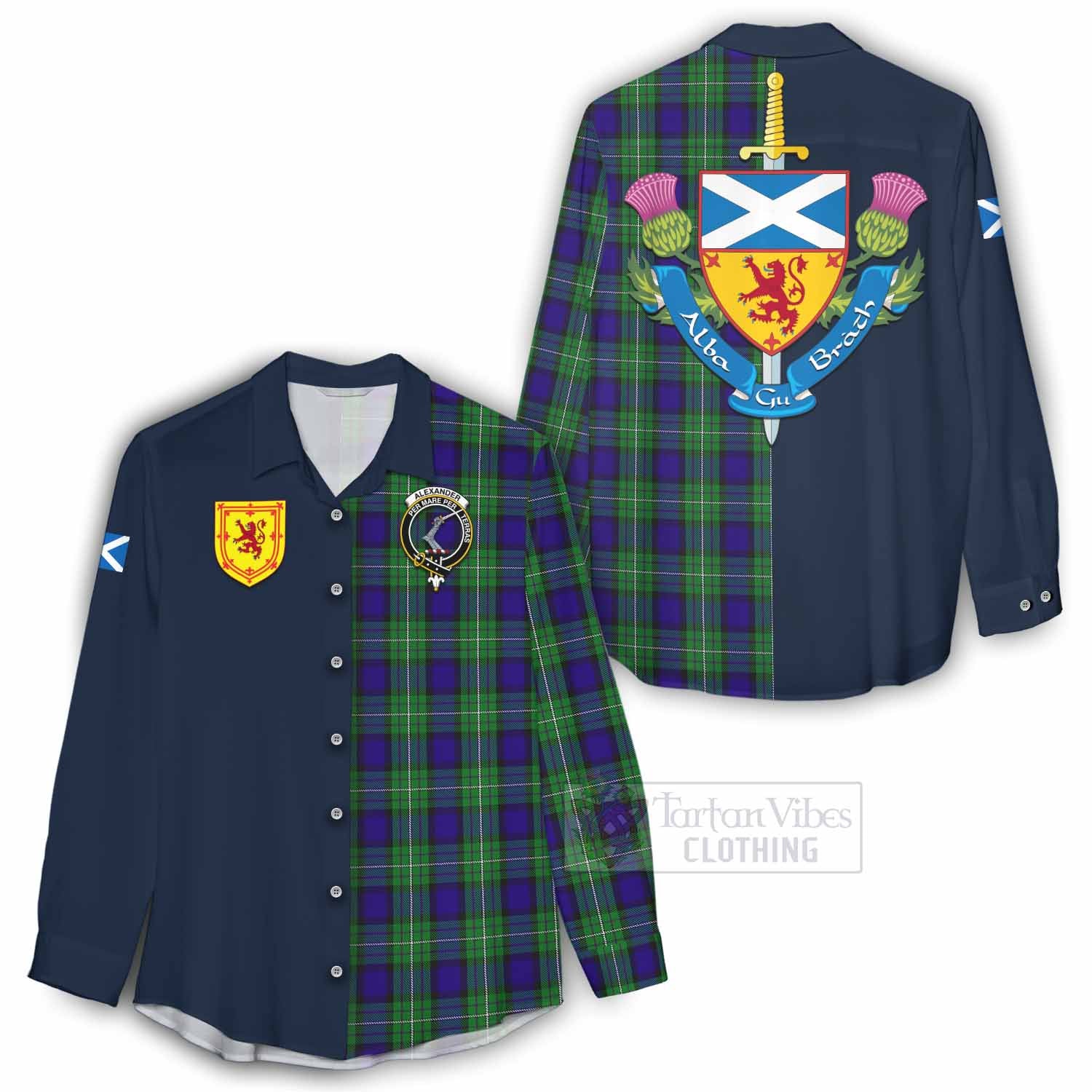 Tartan Vibes Clothing Alexander Tartan Women's Casual Shirt Alba with Scottish Lion Royal Arm Half Style