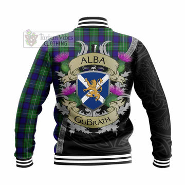 Tartan Vibes Clothing Alexander Tartan Family Crest Baseball Jacket Lion Rampant Royal Thistle Shield Celtic Inspired