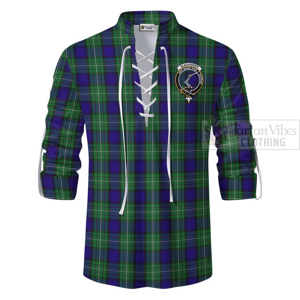Tartan Vibes Clothing Alexander Tartan Ghillie Kilt Shirt with Family Crest Celtic Skull Style