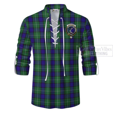 Tartan Vibes Clothing Alexander Tartan Ghillie Kilt Shirt with Family Crest and Bearded Skull Holding Bottles of Whiskey
