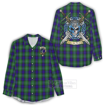 Tartan Vibes Clothing Alexander Tartan Women's Casual Shirt with Family Crest Celtic Skull Style