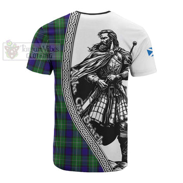 Alexander Tartan Clan Crest Cotton T-shirt with Highlander Warrior Celtic Style