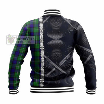 Tartan Vibes Clothing Alexander Tartan Baseball Jacket with Family Crest Cross Sword Thistle Celtic Vibes
