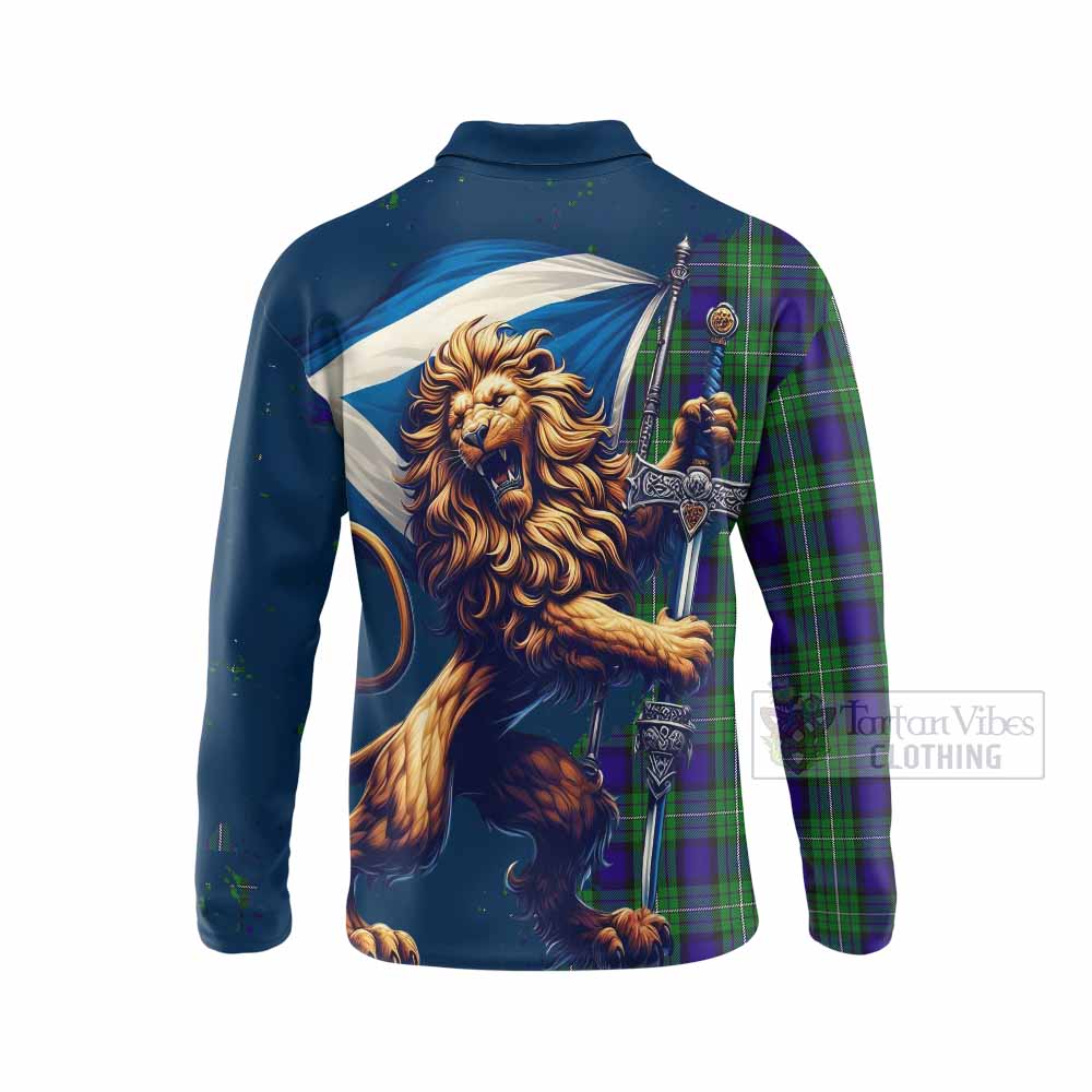 Tartan Vibes Clothing Alexander Tartan Family Crest Long Sleeve Polo Shirt with Scottish Majestic Lion
