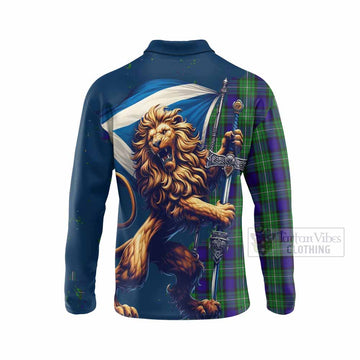 Tartan Vibes Clothing Alexander Tartan Family Crest Long Sleeve Polo Shirt with Scottish Majestic Lion