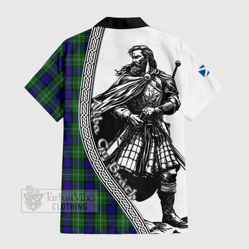 Tartan Vibes Clothing Alexander Tartan Clan Crest Short Sleeve Button Shirt with Highlander Warrior Celtic Style
