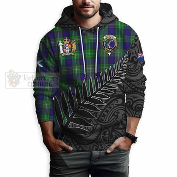Tartan Vibes Clothing Alexander Crest Tartan Hoodie with New Zealand Silver Fern Half Style