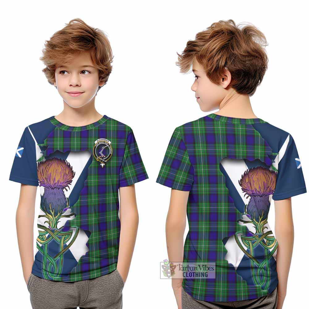 Tartan Vibes Clothing Alexander Tartan Family Crest Kid T-Shirt Scottish Thistle Celtic Inspired
