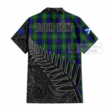 Tartan Vibes Clothing Alexander Crest Tartan Short Sleeve Button Shirt with New Zealand Silver Fern Half Style