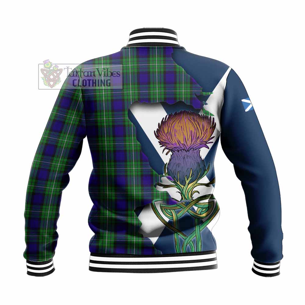 Tartan Vibes Clothing Alexander Tartan Family Crest Baseball Jacket Scottish Thistle Celtic Inspired