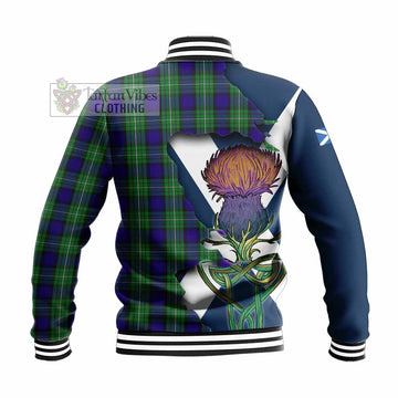 Tartan Vibes Clothing Alexander Tartan Family Crest Baseball Jacket Scottish Thistle Celtic Inspired