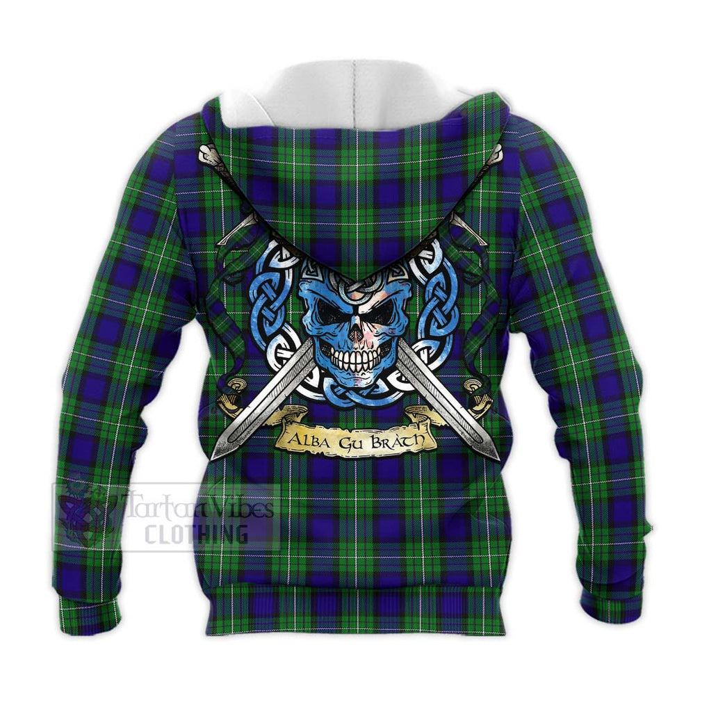 Tartan Vibes Clothing Alexander Tartan Knitted Hoodie with Family Crest Celtic Skull Style